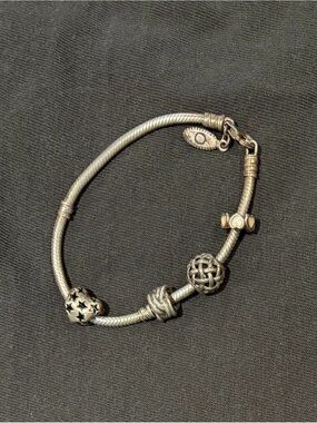 Pandora Silver-Tone Snake Chain Bracelet with Decorative Charms